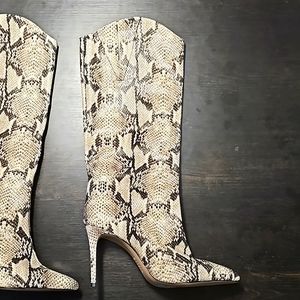 Schutz Maryana Snake Skin Knee High Stiletto Boots